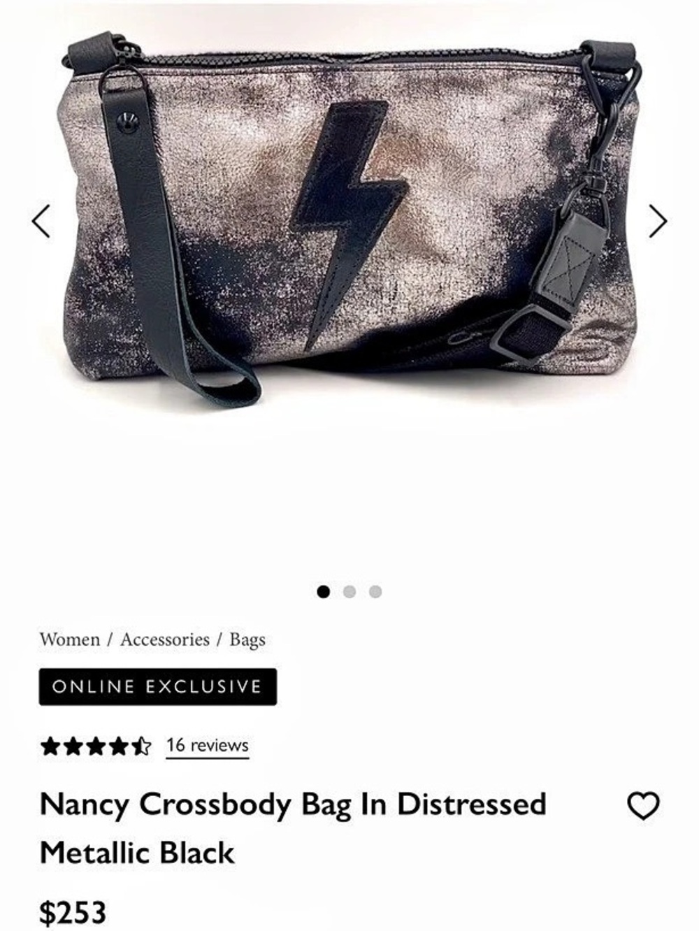 Lynn Tallerico, Nancy Crossbody Bag Distressed Metallic Black Crossbody Bag Like